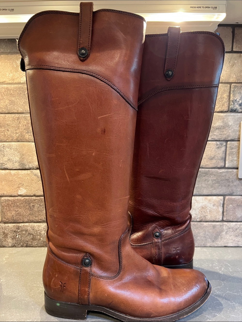 Frye Tall Riding Leather Boots in Chestnut Brown and Dark Brown